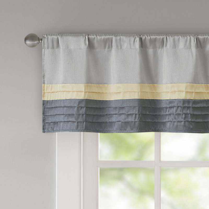 Yellow and Gray Faux Silk Pintuck Window Valance