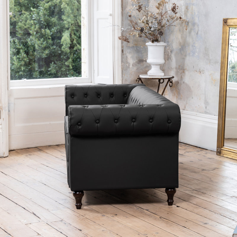 Schubert 3 Seater Faux Leather Sofa, Black
