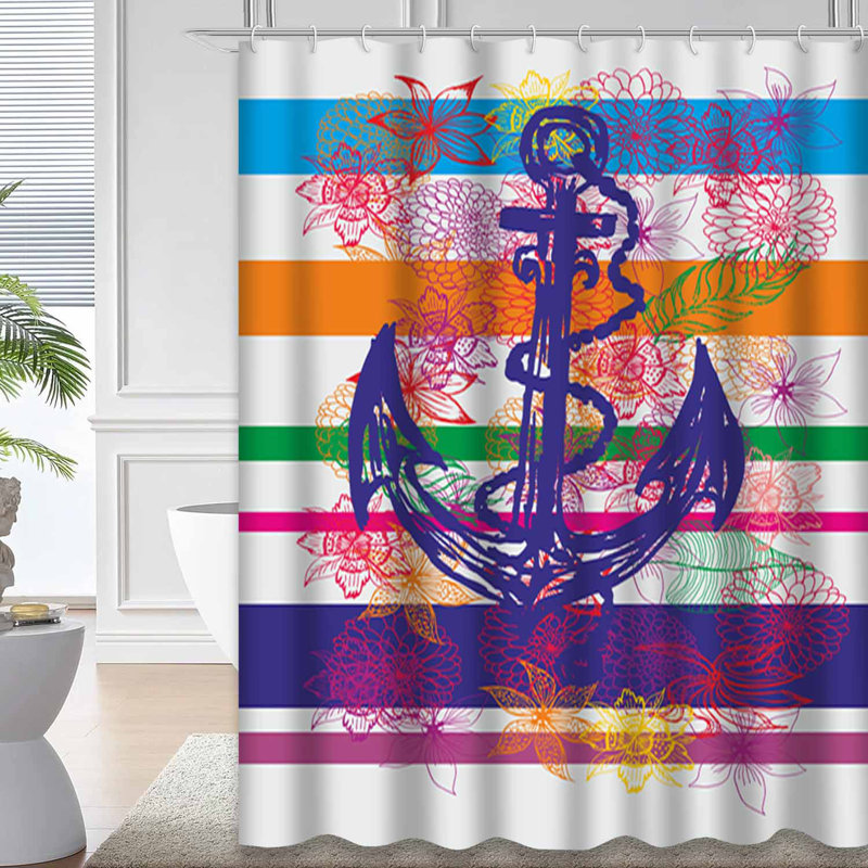 Rideau de douche imperméable à motif floral avec 12 crochets, L 72 po x l 84 po
