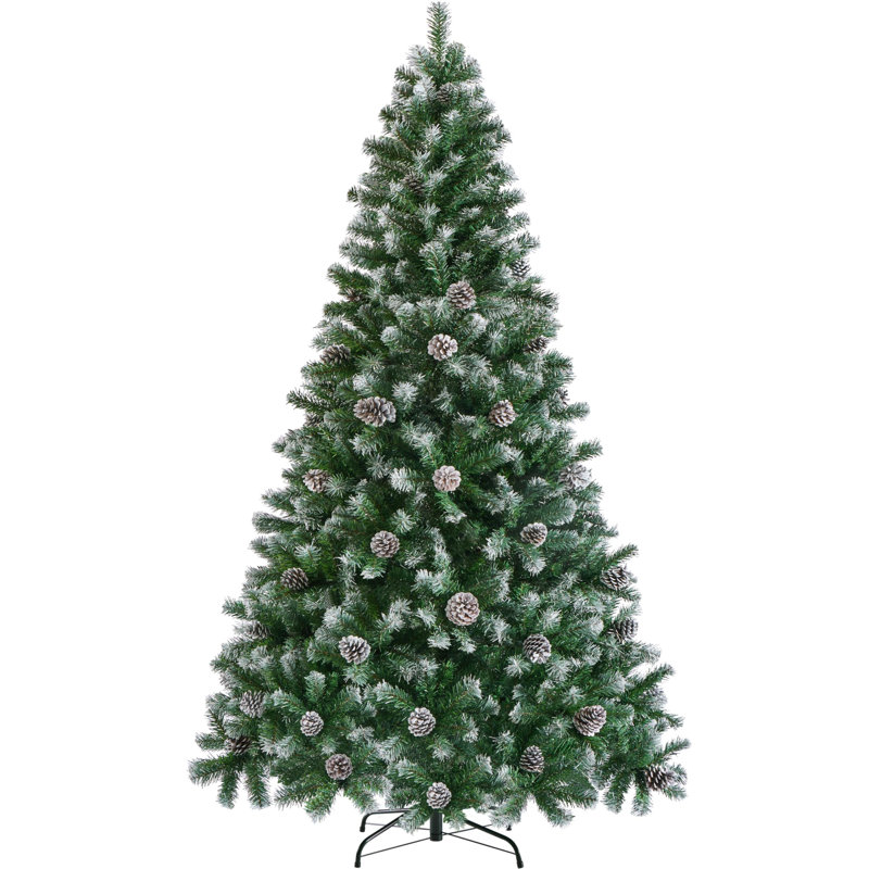 Arbre de Noël artificiel, arbre de Noël enneigé avec 64 pommes de pin, 920 pointes givrées, arbre pré-décoré, 6'