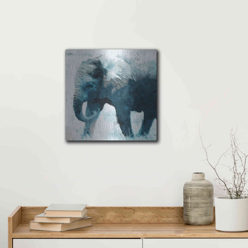«Elephant» par Linda Woods sur métal, H 12 po x l 12 po