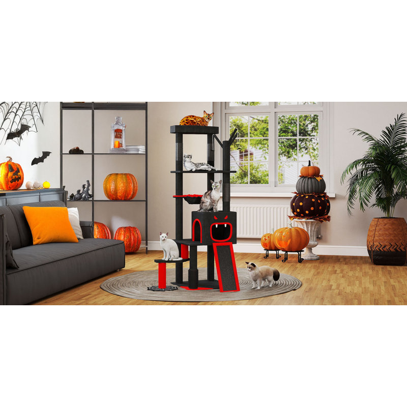 Tour à chat gothique avec lit cercueil et touche d'Halloween