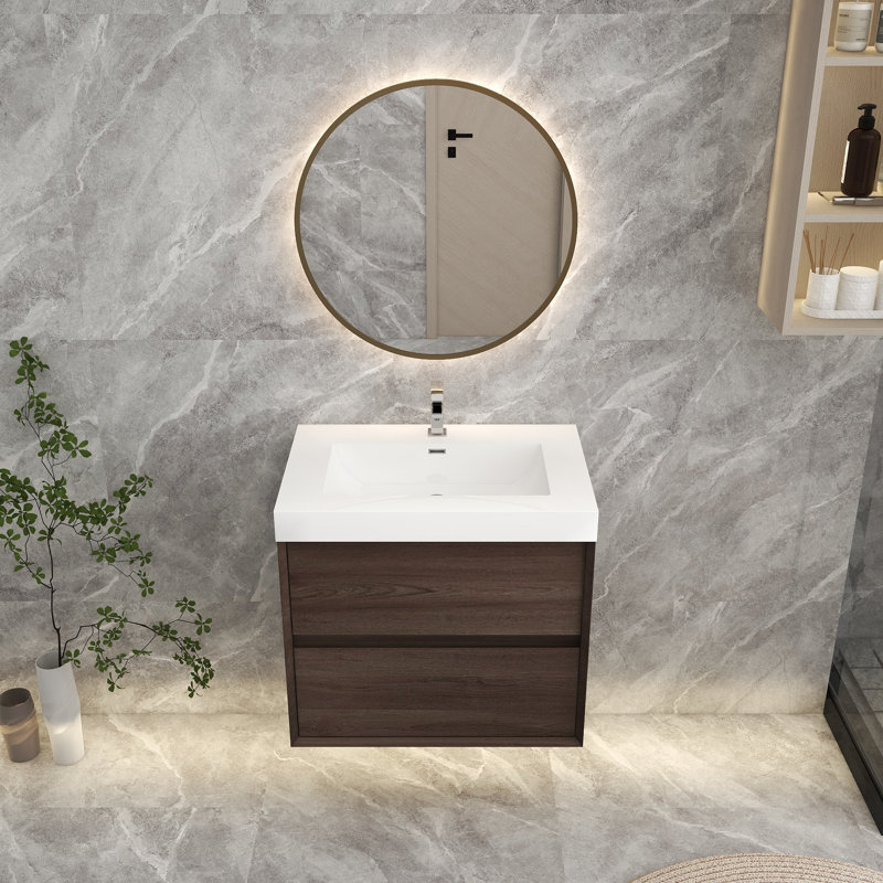Ensemble de meuble-lavabo simple 29 po mural, Chêne rouge