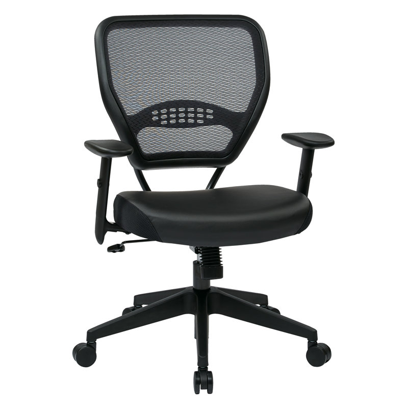 Executive Black Leather & Mesh Office Chair with Adjustable Arms