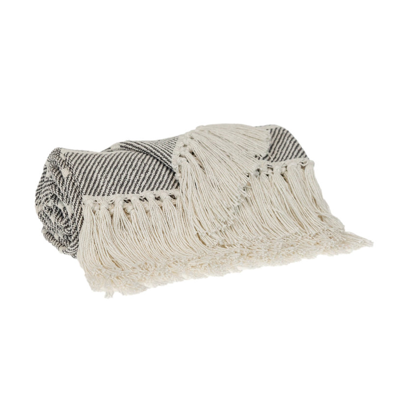 Woven Cotton Striped Throw Blanket, Gray Striped