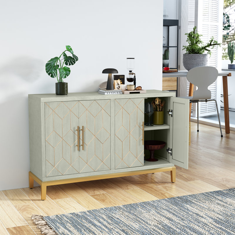 Dieks 48" Sideboard Storage Cabinet with Gold Trim, Green