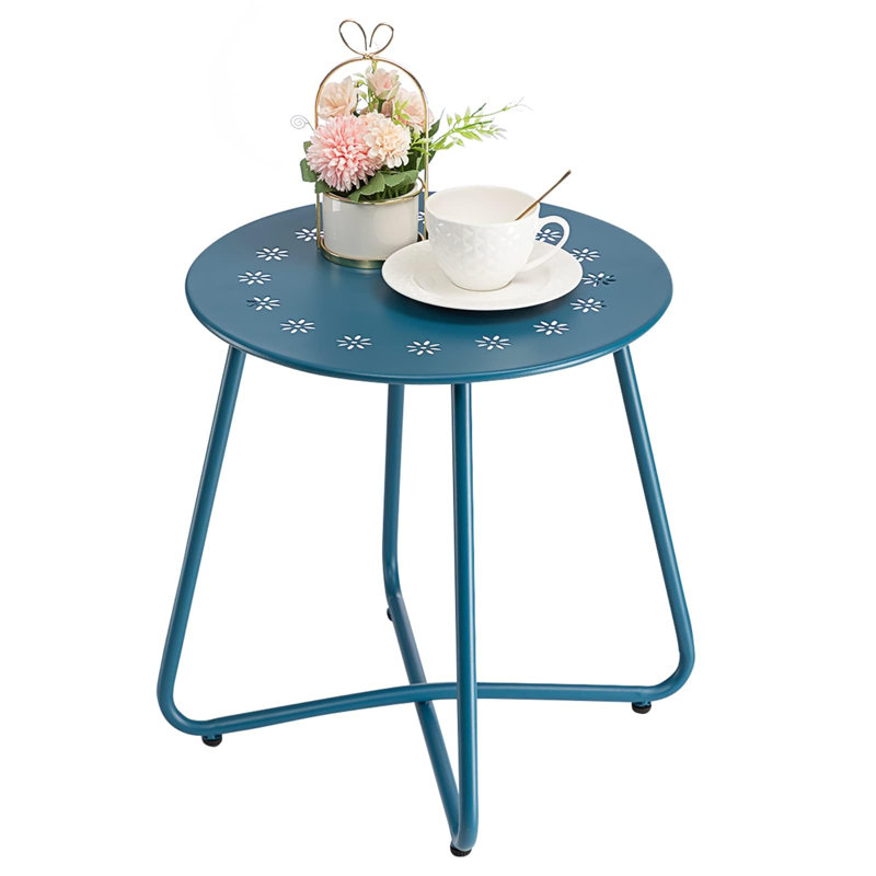 Round Outdoor Side Table - 45 cm W 45 cm D, Blue