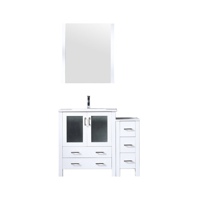 42 po Meuble-lavabo blanc avec armoire latérale, comptoir en céramique, robinet, miroir 28 et protection contre les égratignures en blanc