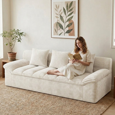3 canapés-lits Setaser pour le salon, causeuse désossée 71 po avec coussins profonds, 3 coussins, canapé moderne compressé pour chambre à coucher, bureau, appartement, sans assemblage, blanc