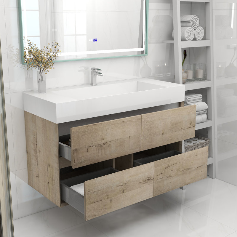 Meuble-lavabo mural simple 48 po, Chêne blanc