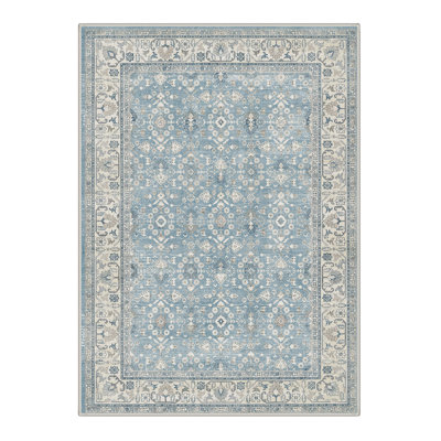 Tapis intérieur bleu / beige délavé à la machine avec envers antidérapant Roehit