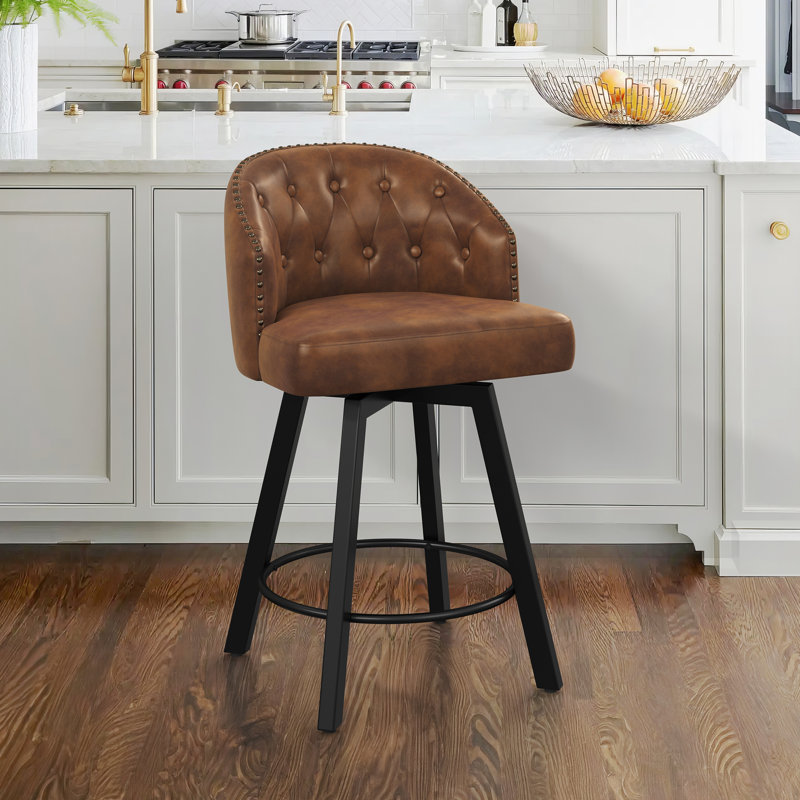 Elyan Swivel Upholstered Counter Stool, Brown/Faux Leather
