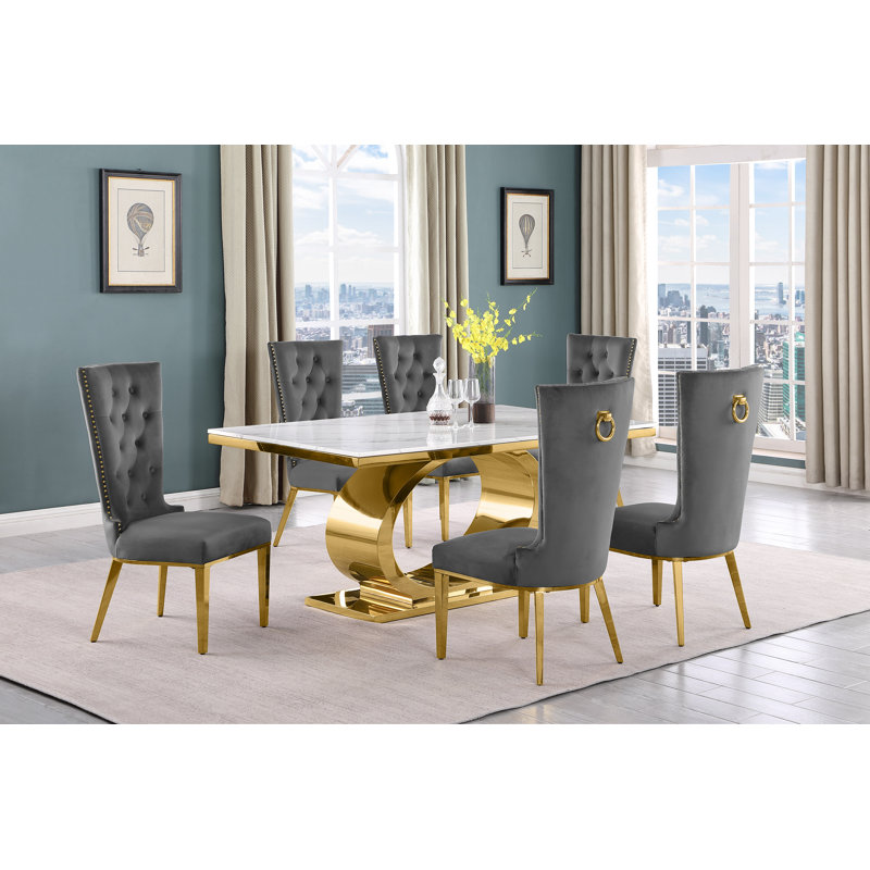 7 pièces Ensemble repas, 7, Gris/doré, Or