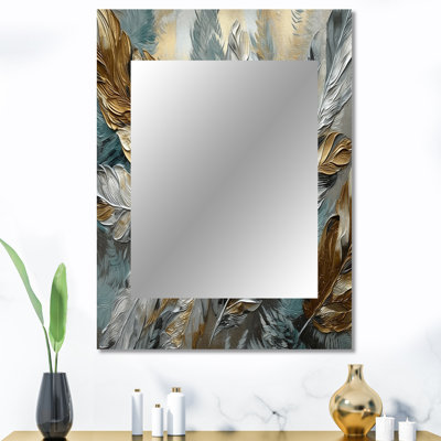 Argent et or Expressions de la liberté I - miroir de plumes bohème, miroir mural traditionnel unique, impression d'art en métal
