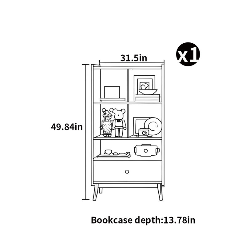 Bibliothèque légère de style moderne et luxueux, (4 tablettes) H 49,84 po x l 31,50 po x P 13,78 po