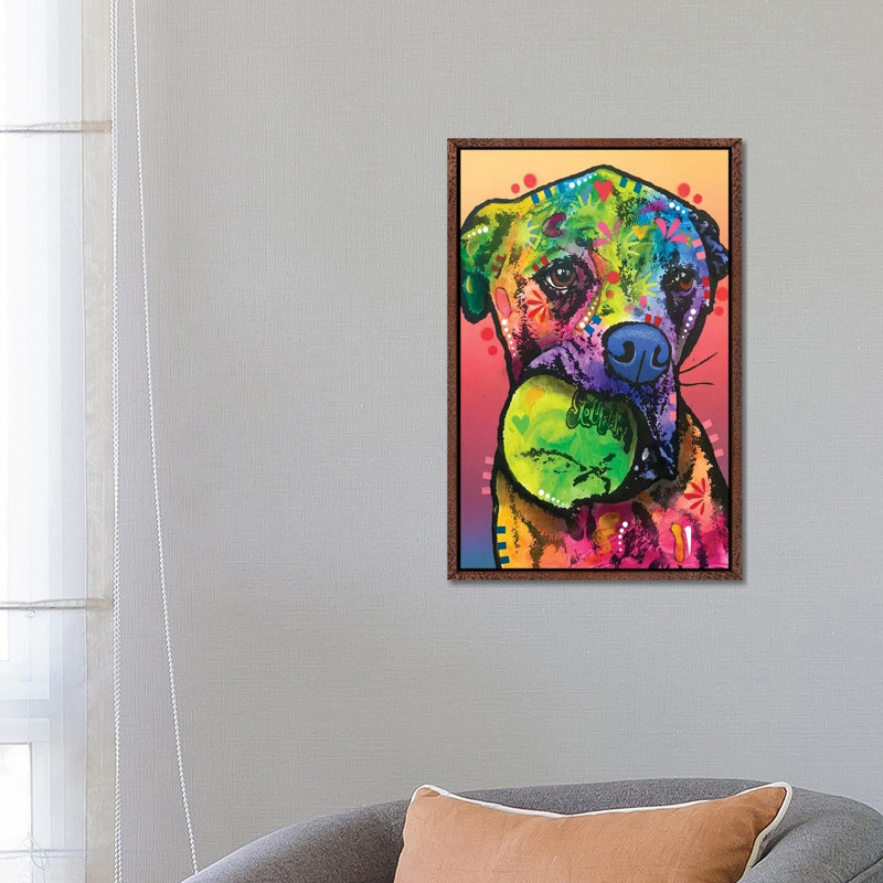 Tennis Ball by Dean Russo - Print on Canvas, 66.04cm H x 45.72cm W x 3.81cm D, Classic Brown Wood Framed