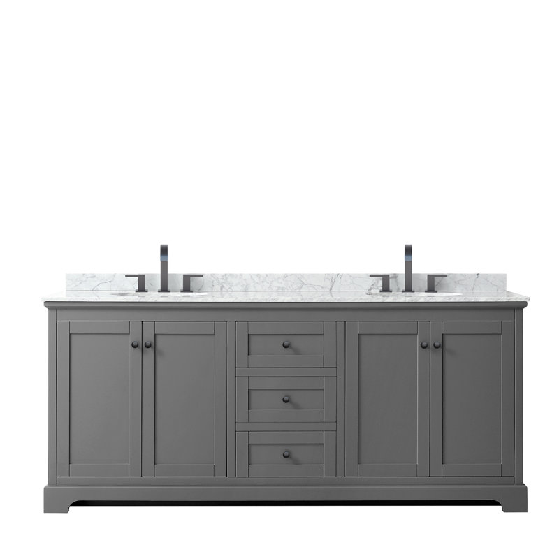 Ensemble de meuble-lavabo double 80 po Avery, Gris foncé, Noir mat
