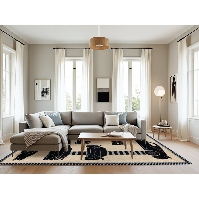 Tapis beige lavable à la machine, Rectangle 6 pi x 9 pi