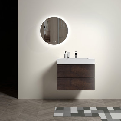 Meuble-lavabo de salle de bain avec lavabo, grand meuble-lavabo flottant mural pour salle de bain moderne, lavabo une pièce sans drain ni robinet, pré-assemblé