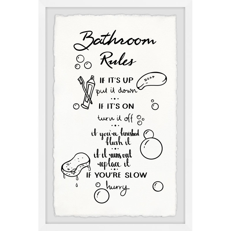 Hurry Bathroom Rules - Art textuel avec cadre photo, H 36 po x l 24 po x P 1,5 po