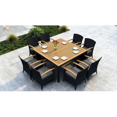 Alvydas 9 Piece Teak Dining Set with Sunbrella Cushion