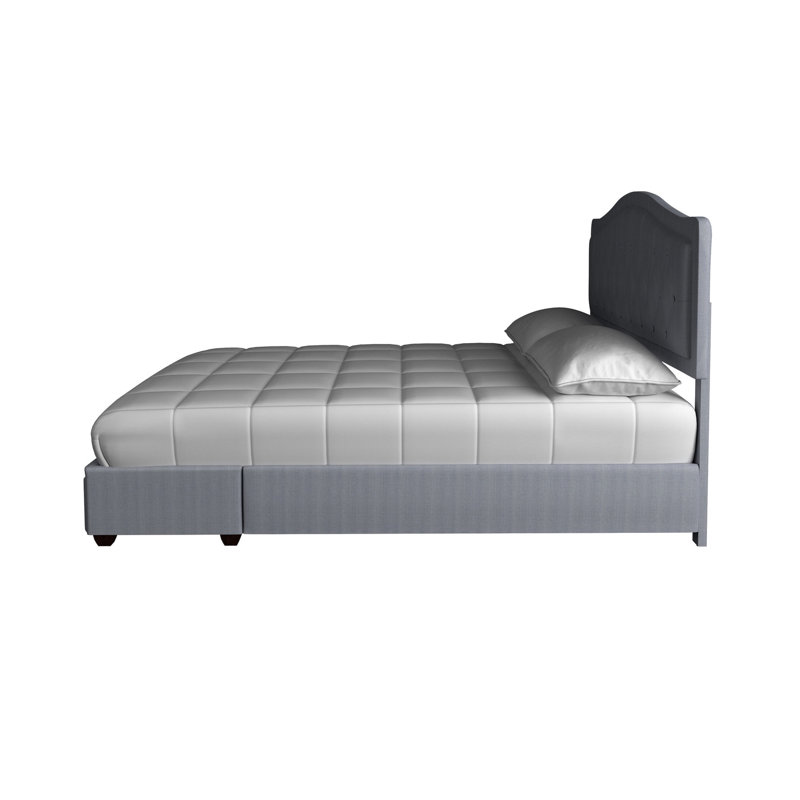 Grand lit tapissier avec rangement, gris, 2 tiroirs, l 64 po x P 83,5 po, tissu de style moderne, 65,14 84,07 43,07 po