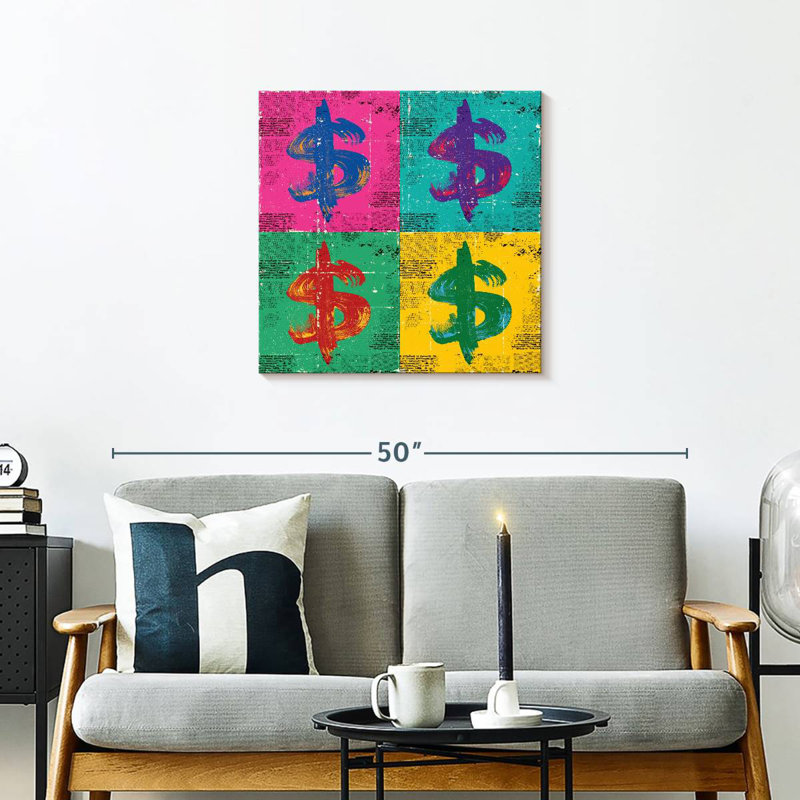 Kerner Grungy Dollar Signs, 24" H x 24" W