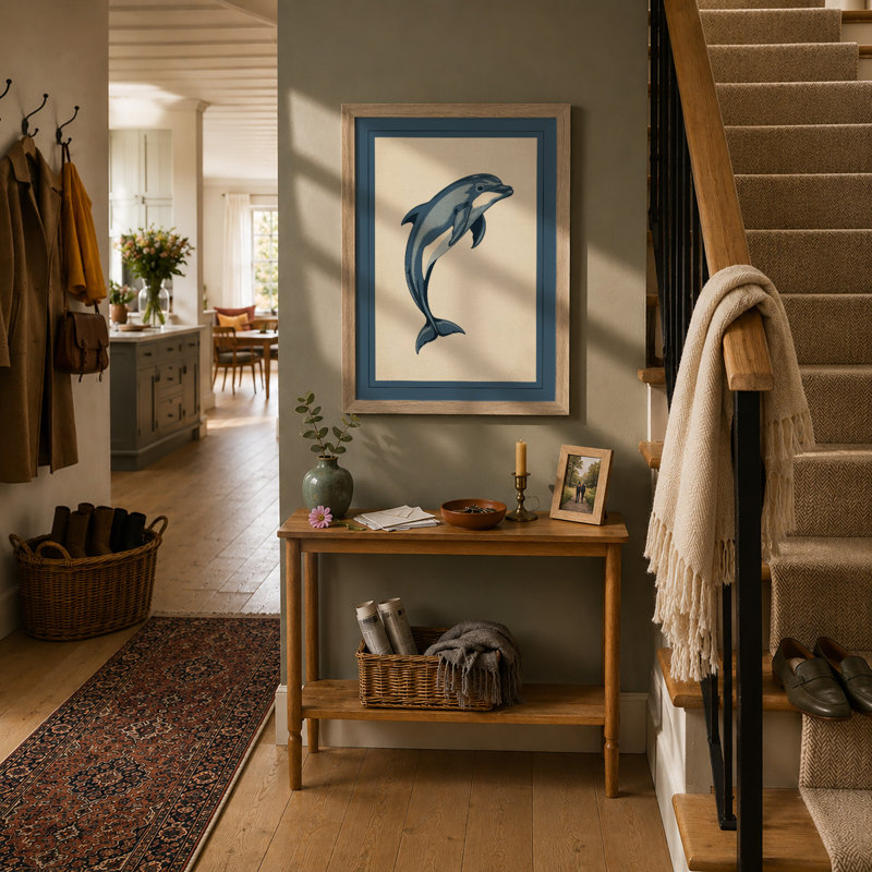 Leaping Dolphin Coastal - Framed Print, A1 - 84.1 x 59.4 cm, Oak