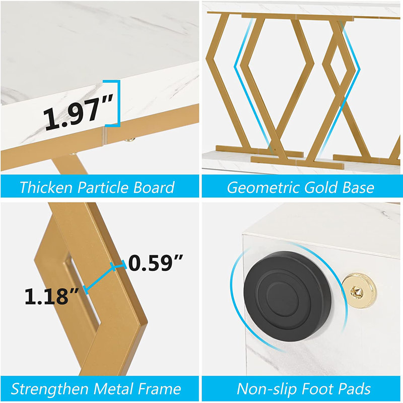 70.9" Console Table, White/Gold