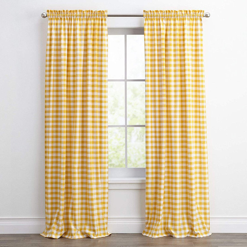 Ramillies Cotton Blend Semi Sheer Curtain Pair, 42" W x 84" L, Yellow/White