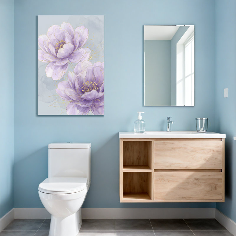 Plantes et fleurs fleurs mauves avec des accents dorés sur fond doux, H 36 po x l 24 po