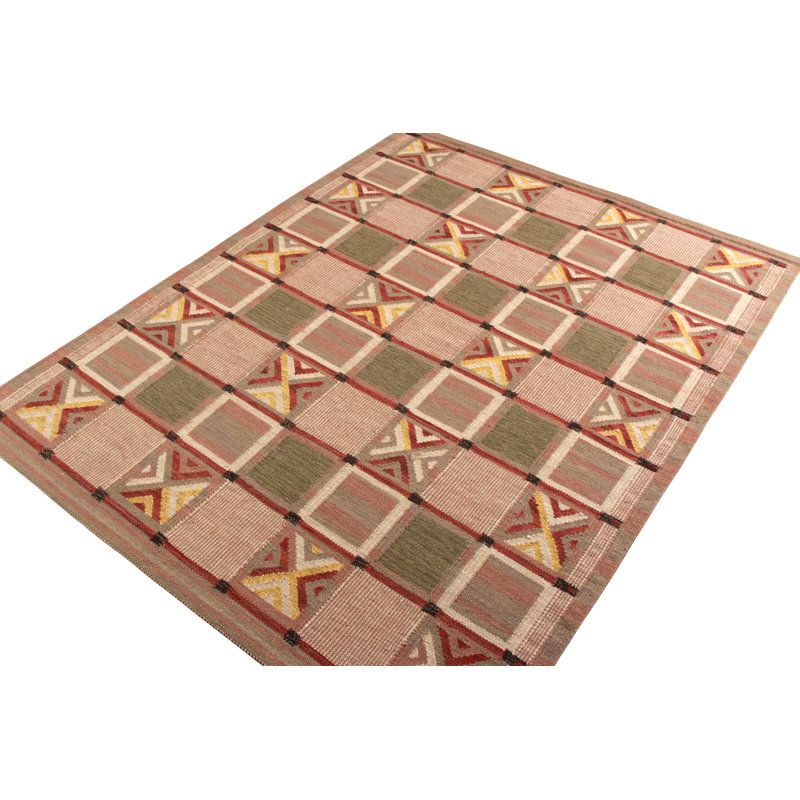 Scandinavian Hand Knotted Wool Geometric Area Rug, Rectangle 10' x 14'