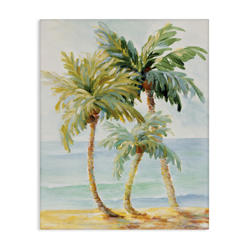 Palmiers tropicaux sur le sable de la plage par Lanie Loreth - Peinture, H 40 po x l 30 po