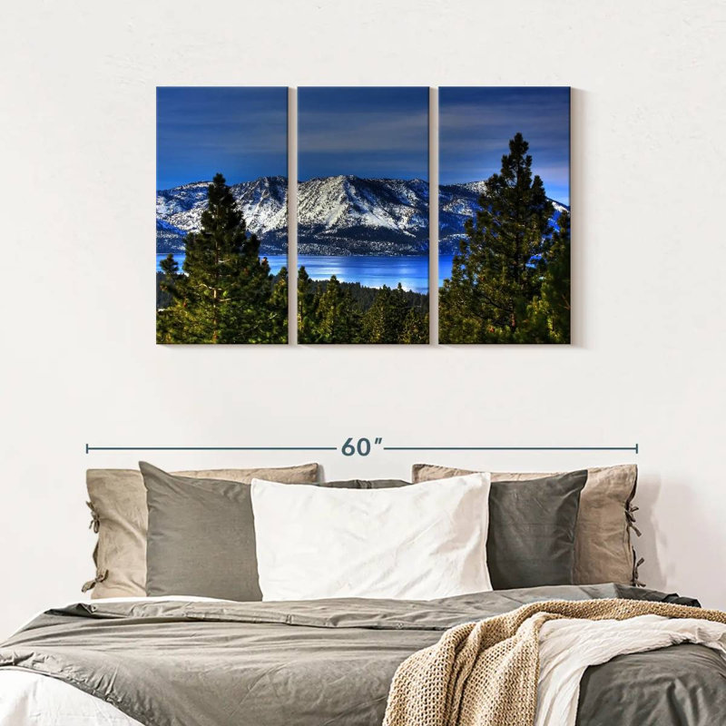 Ensemble de 3 pièces sur toile Lake Tahoe Sierra, H 28 po x l 45 po x P 1,25 po