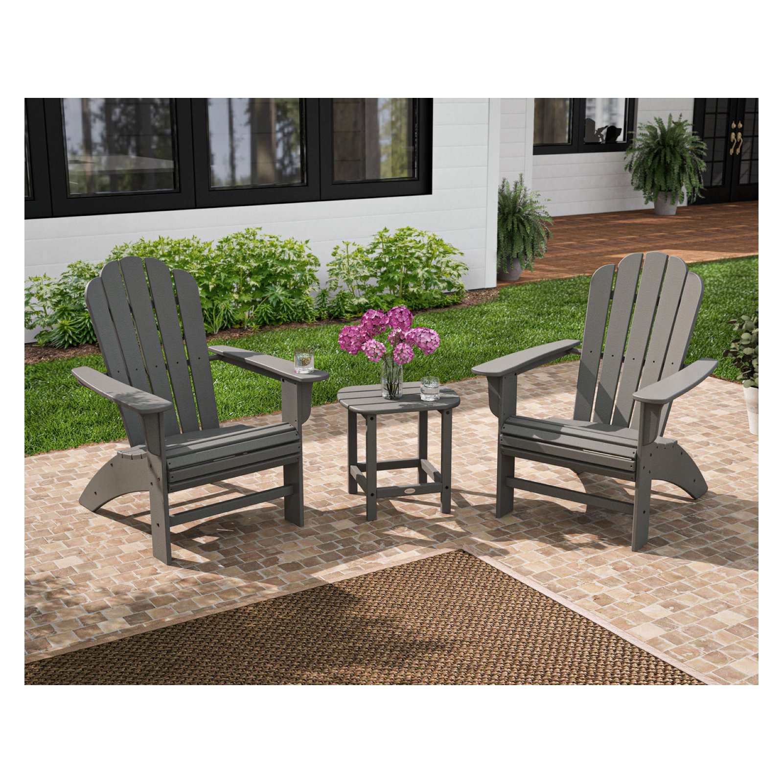 POLYWOOD Country Living Adirondack Chair Set, Slate Gray