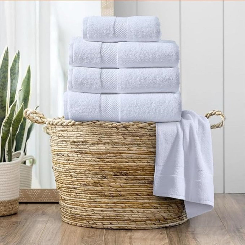 600GSM White Hand Towel, Bath Towel & Bath Sheet Hotel Quality Towel Set 100% Combed Cotton Ultra Soft & Highly Absorbent Towels