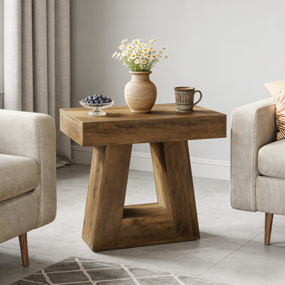 23.7" End Table, 2-Tier Side Table with Trapezoid Base
