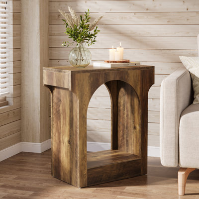 Wood End Side Table With Storage Space For Living Room, Narrow Nightstand For Bedroom