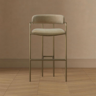 Serene Mid-Century Modern Polyester Upholstered Stainless Steel Bar Stool in Taupe