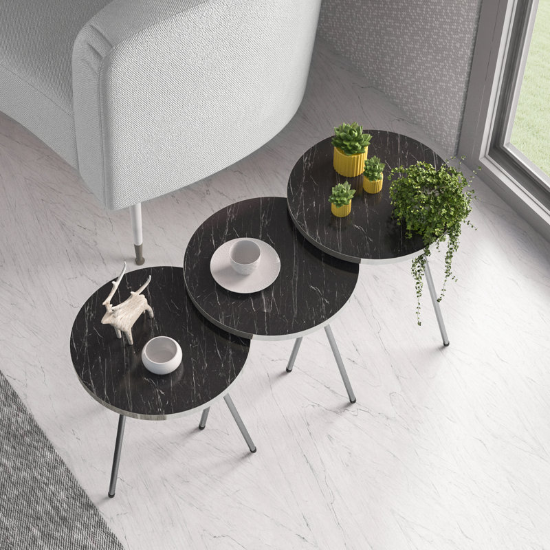 Ensemble de tables basses 3 pièces Etholle, Noir / argent