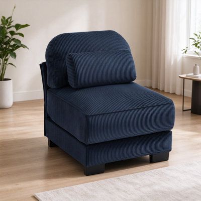 Canapé sans accoudoirs en velours côtelé avec 1 coussin - bleu