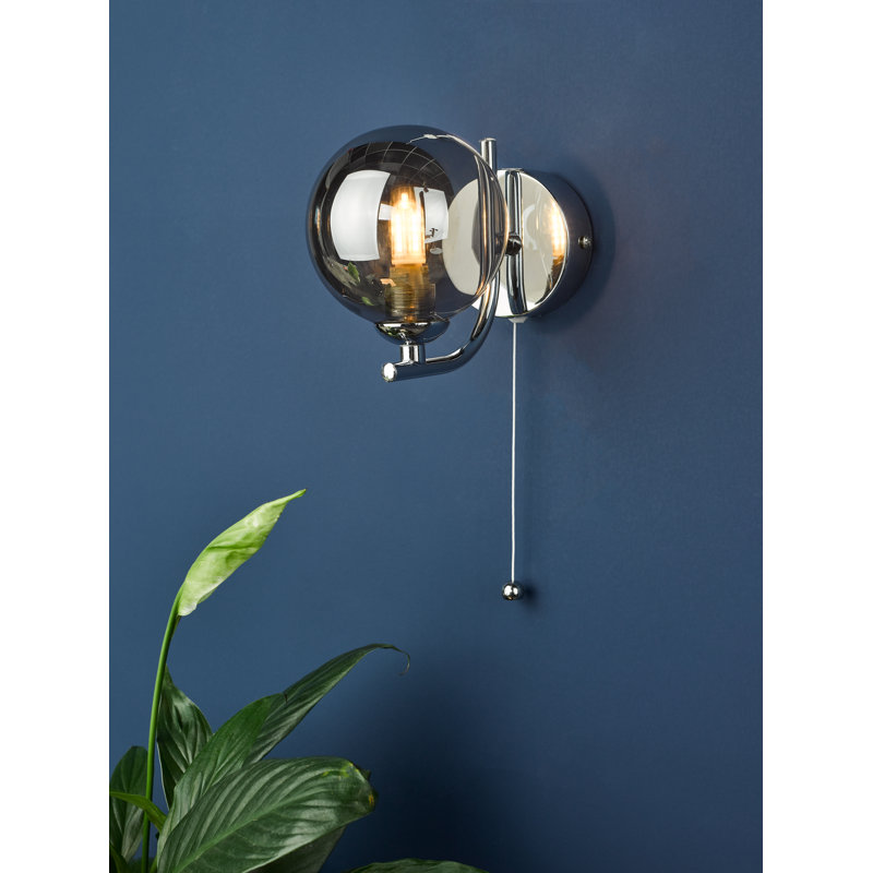 Wall Light, Polished Chrome, Smoke Glass