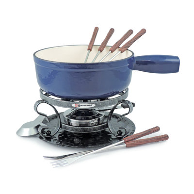 Swissmar Lugano 9 Piece Cast Iron Fondue Set Matte Black