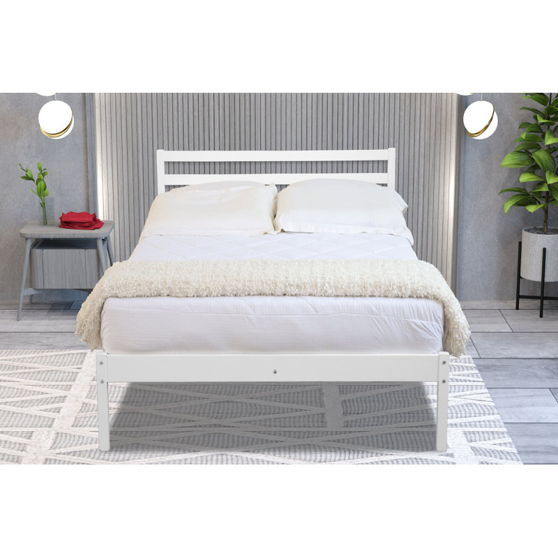 Alyene Solid Wood Bed, White, Double (4'6)