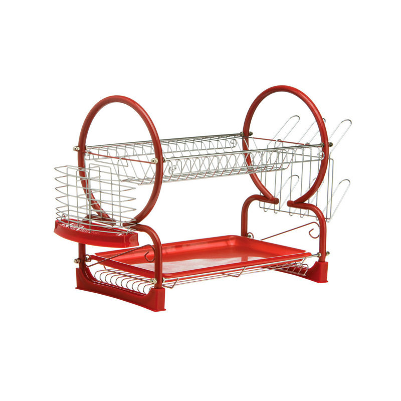 2 Tier Dish Drainer with Tray II, Red