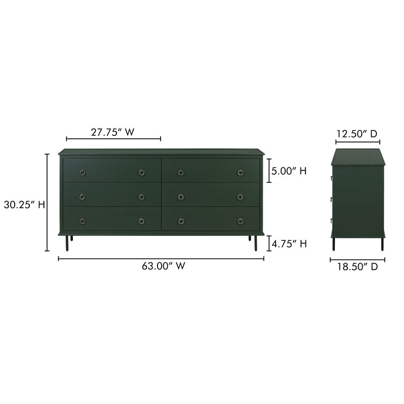 Satie 6 DRAWER DRESSER, Deep Green