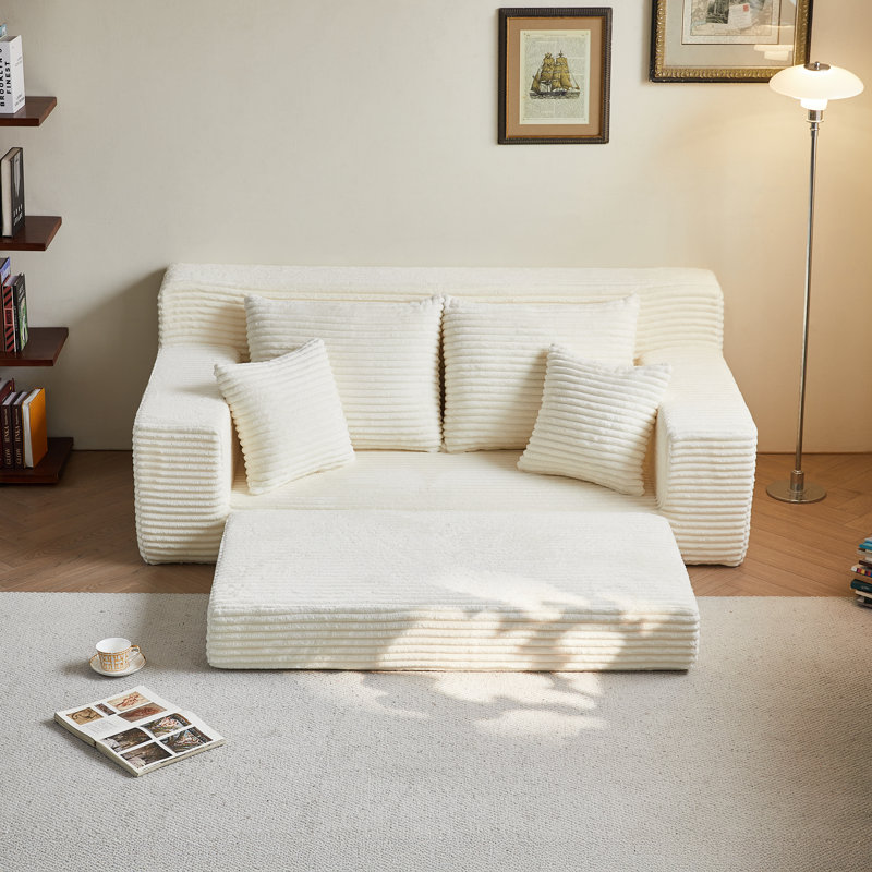 Canapé-lit 71 po à rayures en flanelle 71 po, canapé-lit coulissant fonctionnel 2-en-1 avec coussins décoratifs, canapé futon à compression pour petits espaces, bureau, chambre à coucher