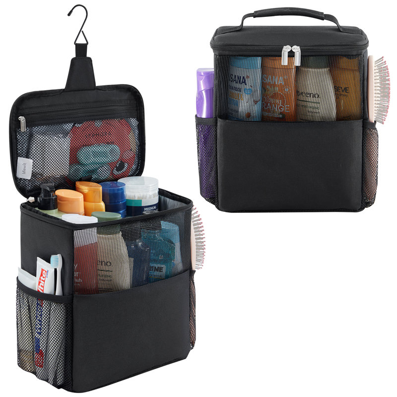 Shower Bag Mesh Shower Caddy Portable College Dorm Room Essentials Tote Bag For Bathroom, Gym, Travel, Camping Quick Dry Hanging Shower Organizer Basket Toiletry Bag, Large, Black