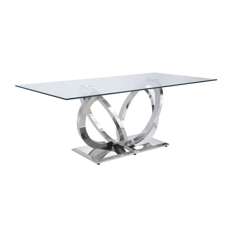 Miska Rectangular Dining Table in Clear and Mirrored Silver