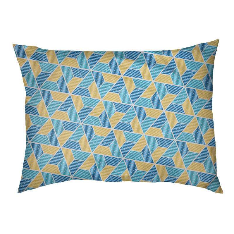 Coussin pour chien Byrge Trapezoids, Moyen (l 28 po x P 18 po x H 19,5 po), Orange / bleu foncé / cyan foncé